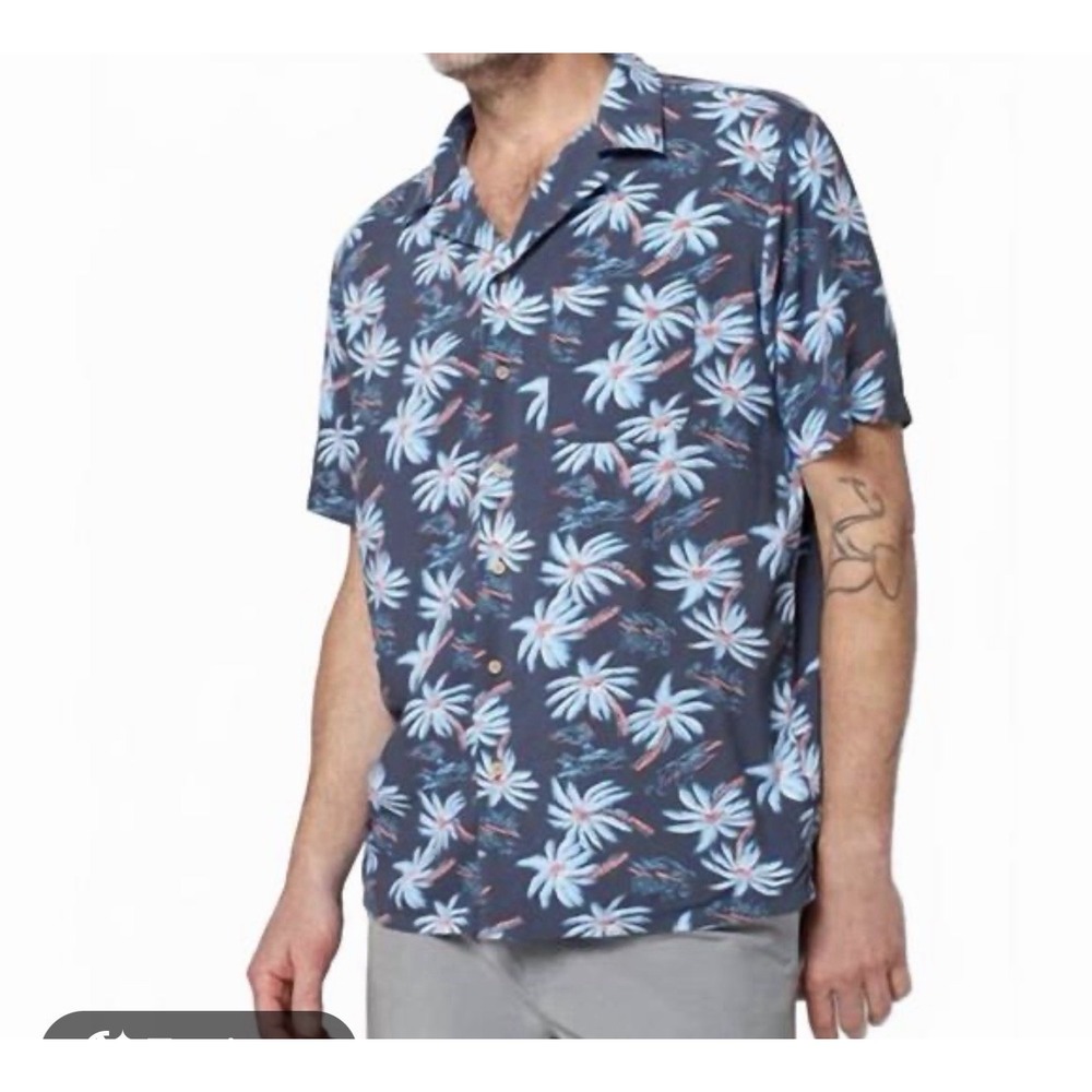 Faherty Kona Camp Midnight Palm Hawaiian Palm Print XXL Shirt Navy Blue Resort